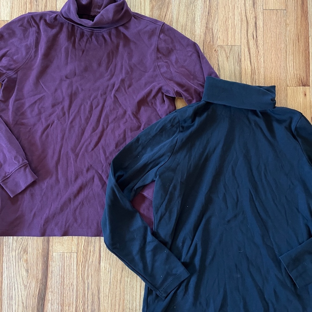 LL Bean Turtleneck Tops — 100% cotton Plum and Black